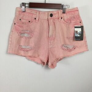 BDG distressed bleached high rise raw hem shorts